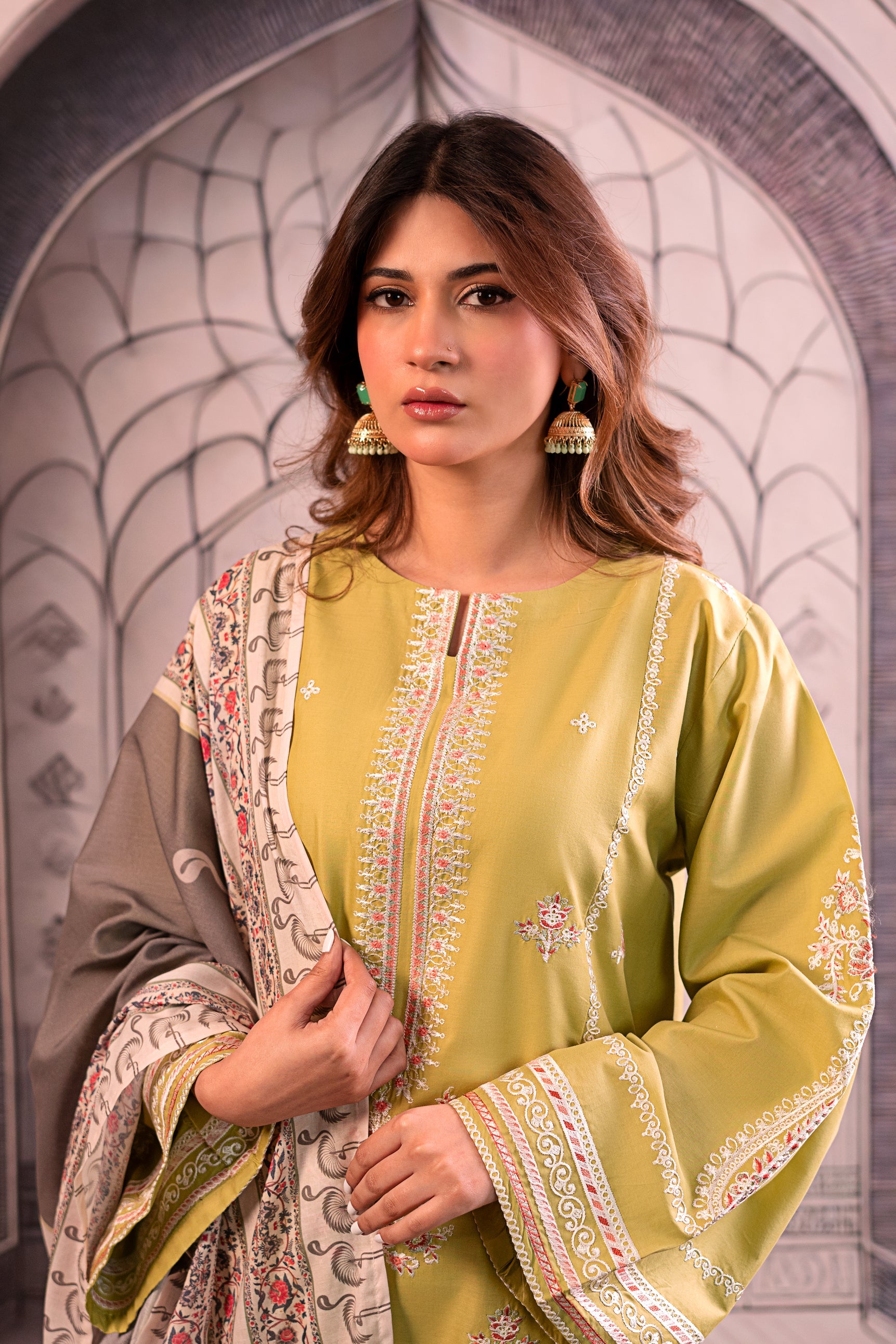 URGE - 3PC LAWN EMBROIDERED SHIRT WITH MONARK PRINTED DUPATTA AND EMB TROUSER BIC-3788