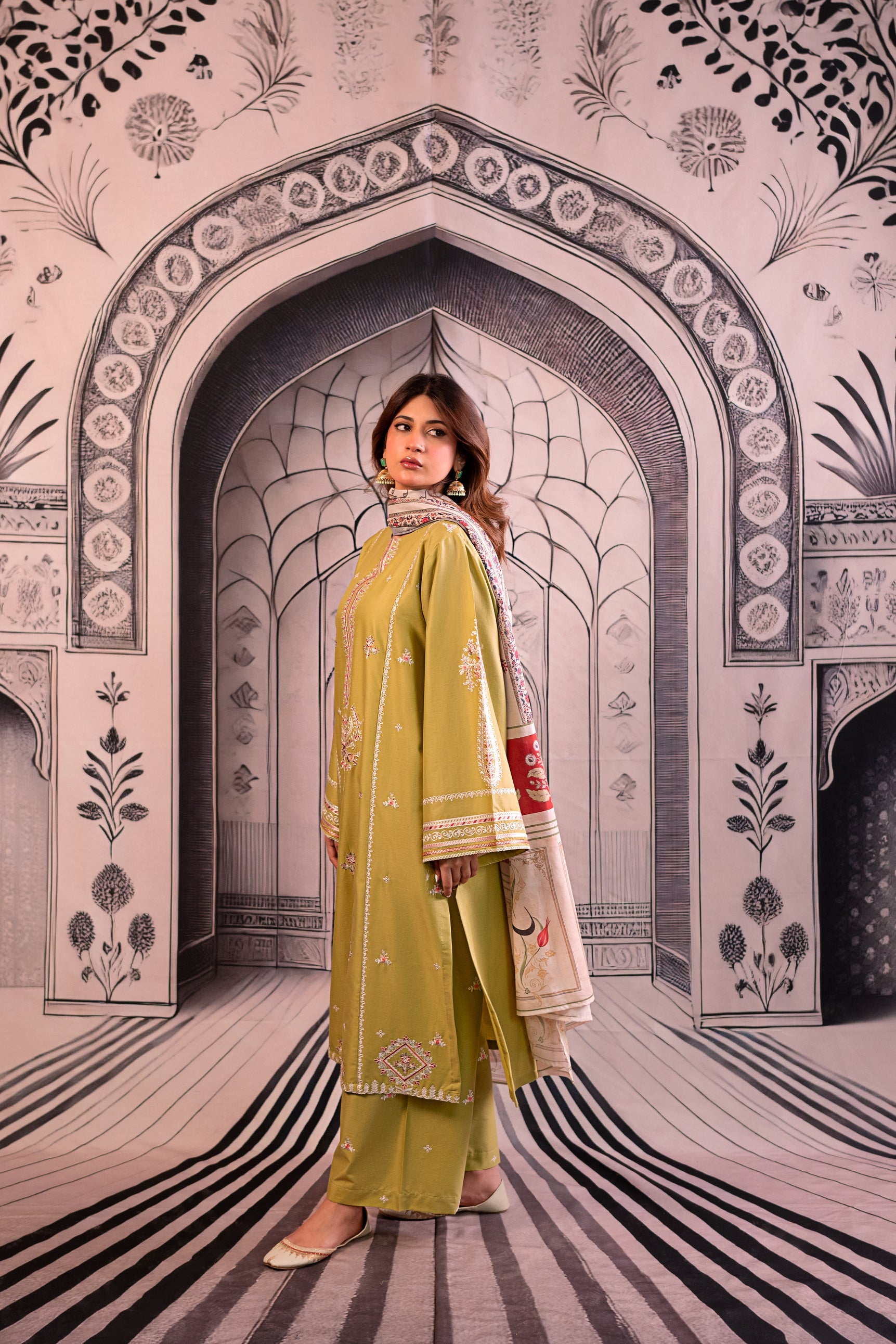 URGE - 3PC LAWN EMBROIDERED SHIRT WITH MONARK PRINTED DUPATTA AND EMB TROUSER BIC-3788