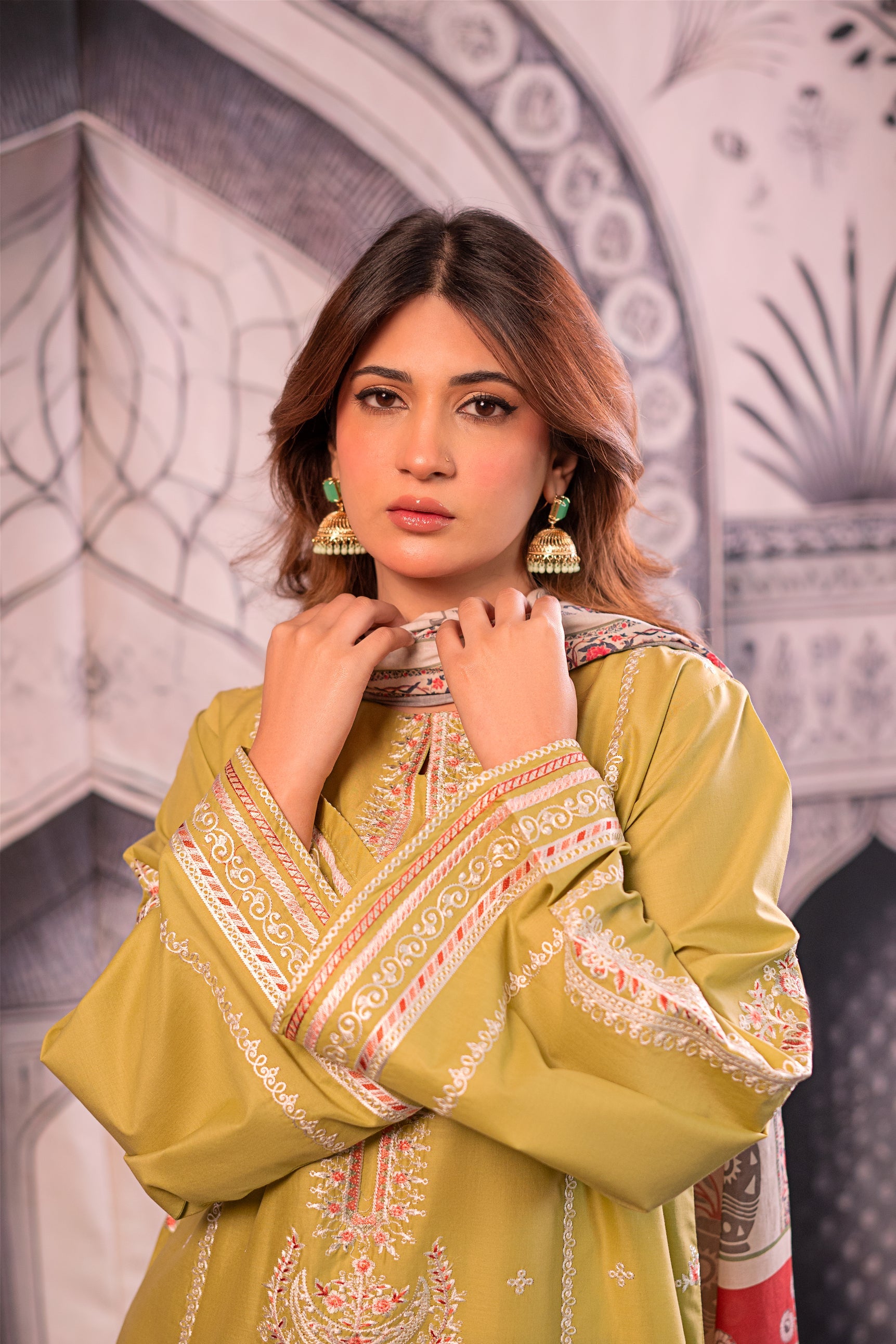 URGE - 3PC LAWN EMBROIDERED SHIRT WITH MONARK PRINTED DUPATTA AND EMB TROUSER BIC-3788