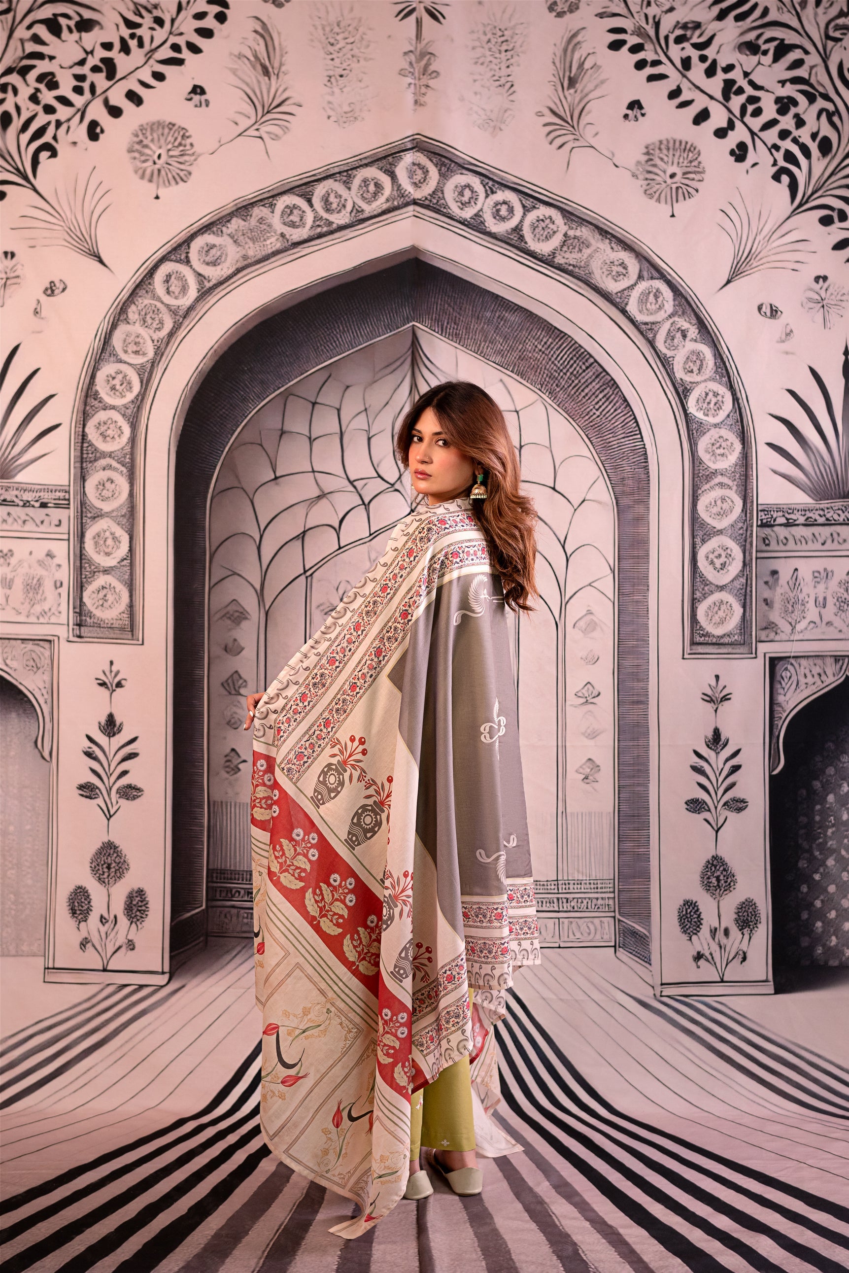 URGE - 3PC LAWN EMBROIDERED SHIRT WITH MONARK PRINTED DUPATTA AND EMB TROUSER BIC-3788