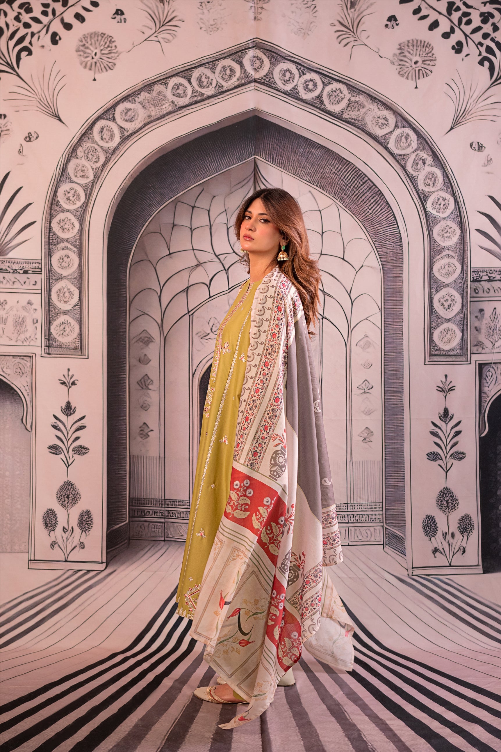 URGE - 3PC LAWN EMBROIDERED SHIRT WITH MONARK PRINTED DUPATTA AND EMB TROUSER BIC-3788