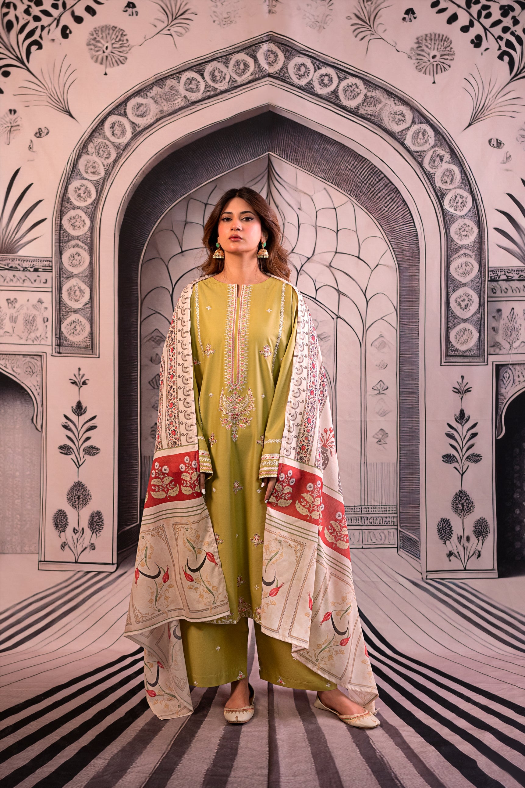 URGE - 3PC LAWN EMBROIDERED SHIRT WITH MONARK PRINTED DUPATTA AND EMB TROUSER BIC-3788