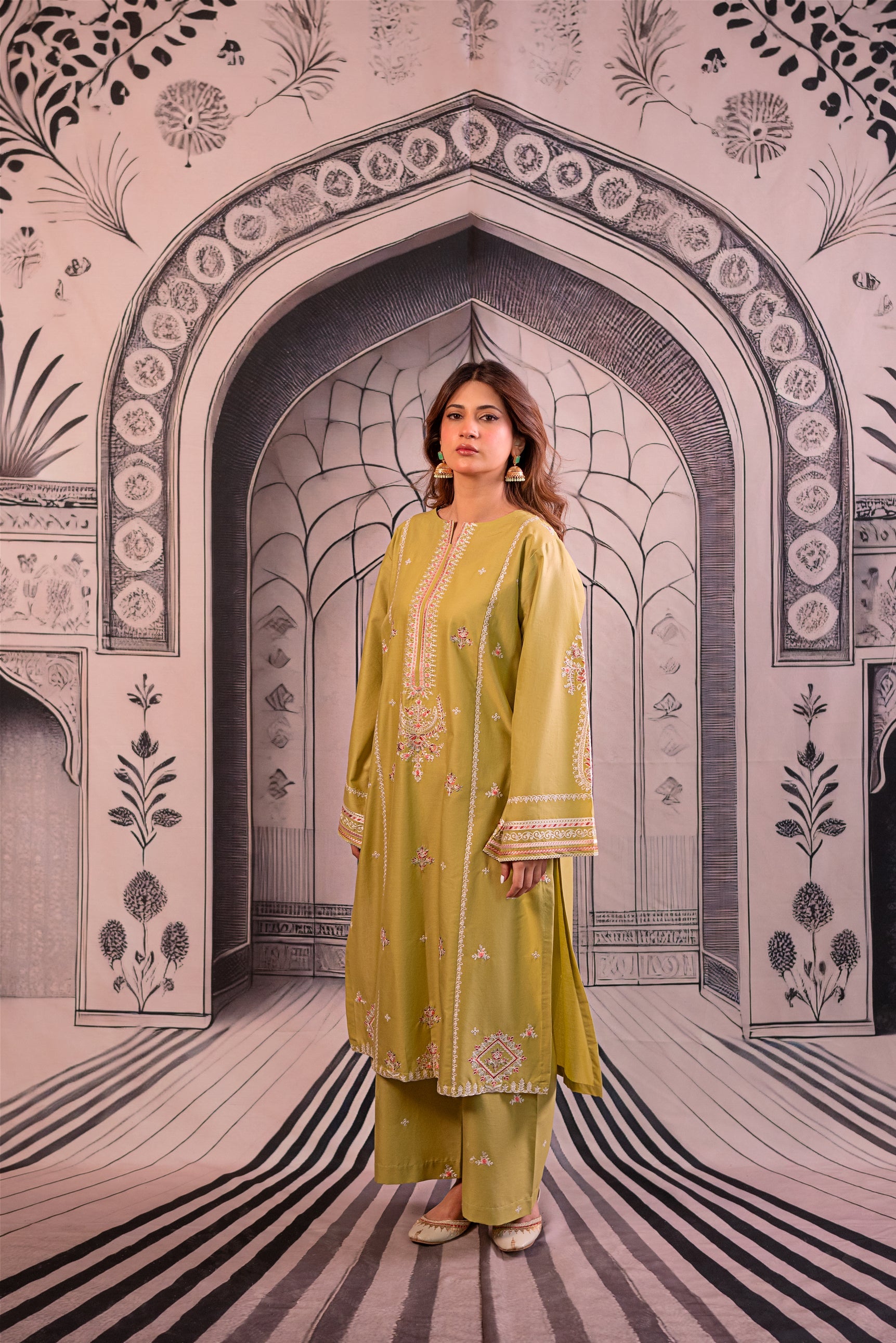 URGE - 3PC LAWN EMBROIDERED SHIRT WITH MONARK PRINTED DUPATTA AND EMB TROUSER BIC-3788