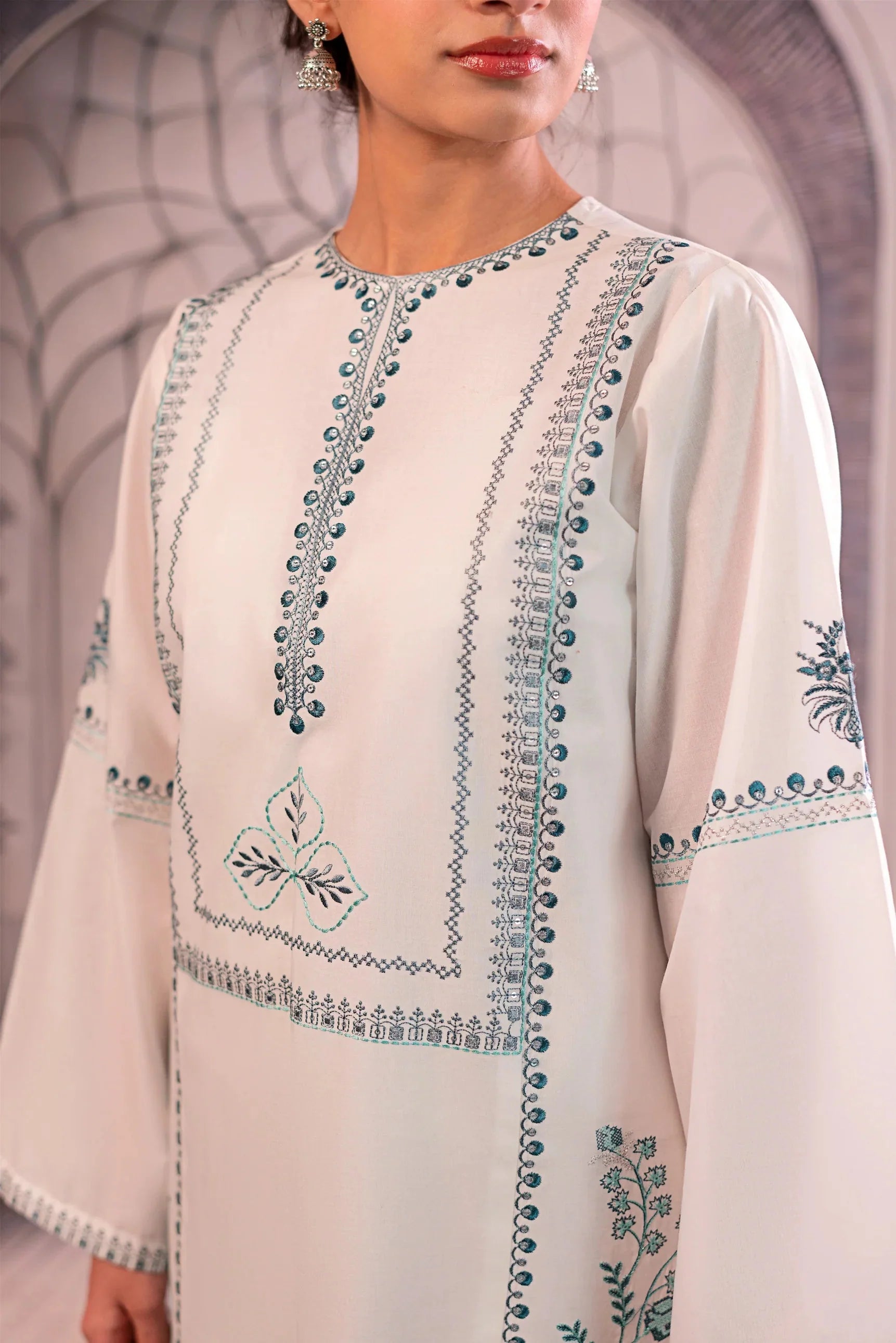 URGE - 3PC LAWN EMBROIDERED SHIRT WITH MONARK PRINTED DUPATTA AND EMB TROUSER BIC-3758