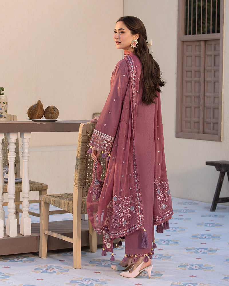 JADE-3PC LAWN SEQUENCE EMBROIDERED SHIRT WITH CHIFFON EMBROIDERED DUPATTA AND TROUSER-BIC-3744