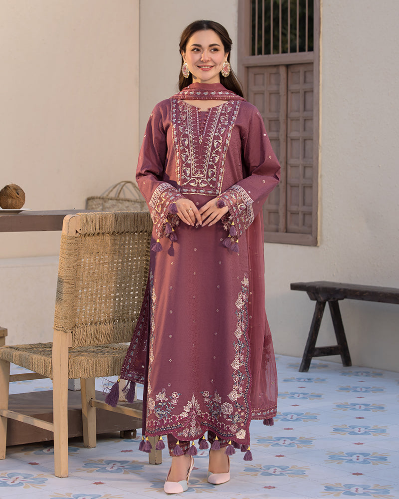 JADE-3PC LAWN SEQUENCE EMBROIDERED SHIRT WITH CHIFFON EMBROIDERED DUPATTA AND TROUSER-BIC-3744