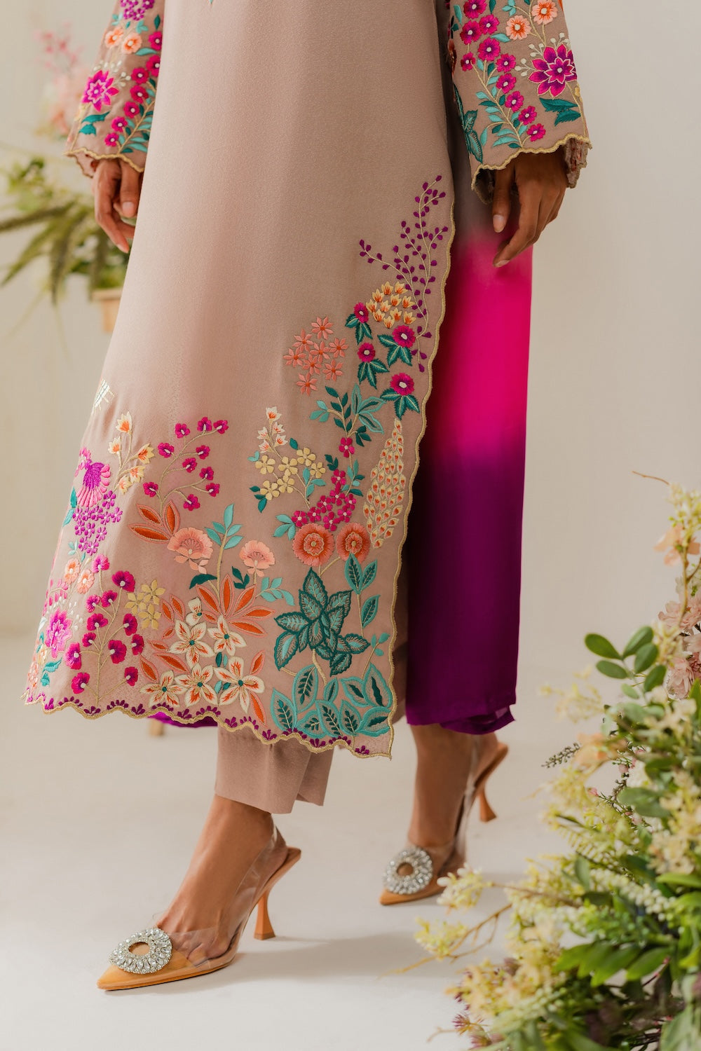 VINTAGE-3PC DHANAK EMBROIDERED SHIRT WITH TYE & DYE CHIFFON DUPATTA AND TROUSER-BIC-4265