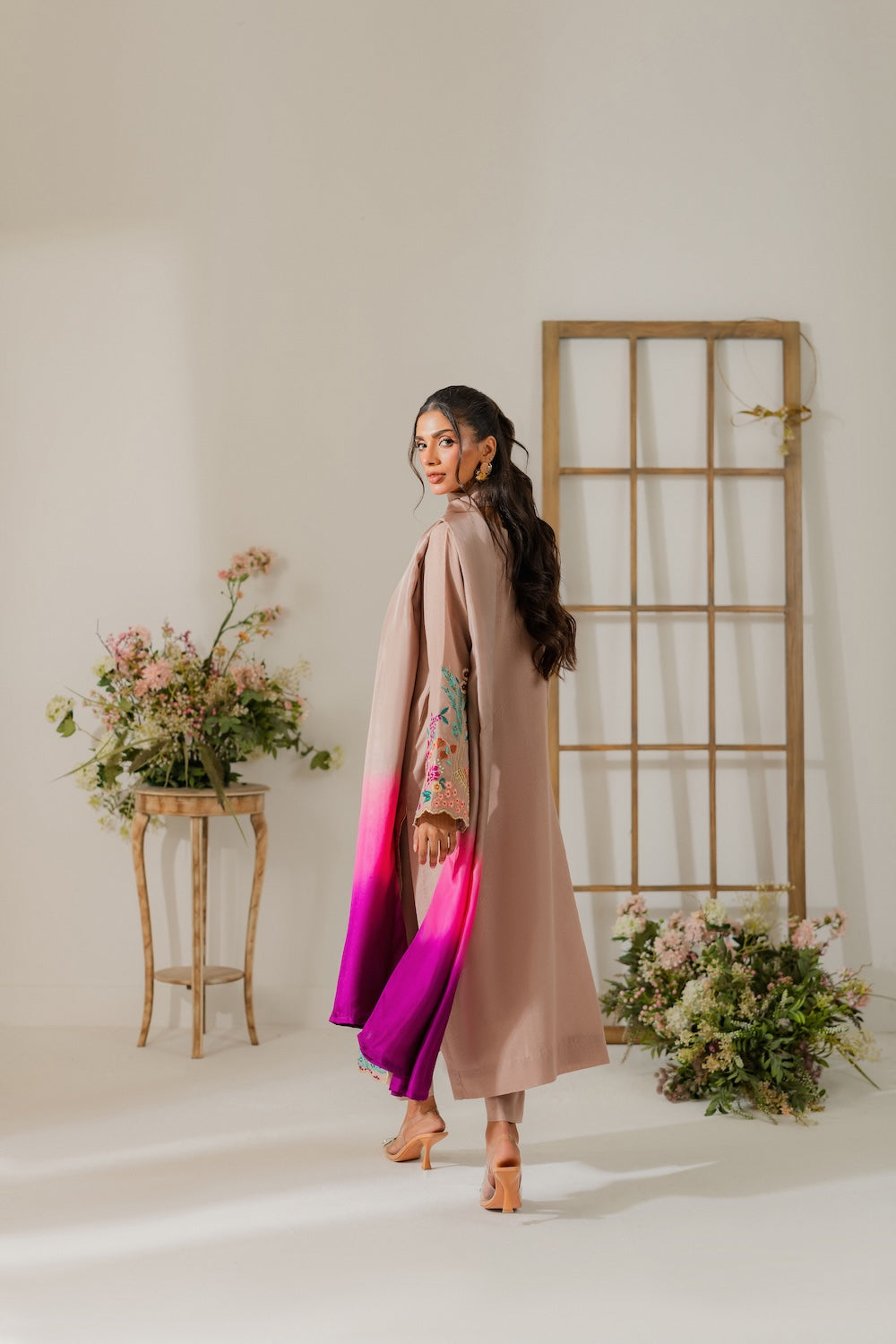 VINTAGE-3PC DHANAK EMBROIDERED SHIRT WITH TYE & DYE CHIFFON DUPATTA AND TROUSER-BIC-4265