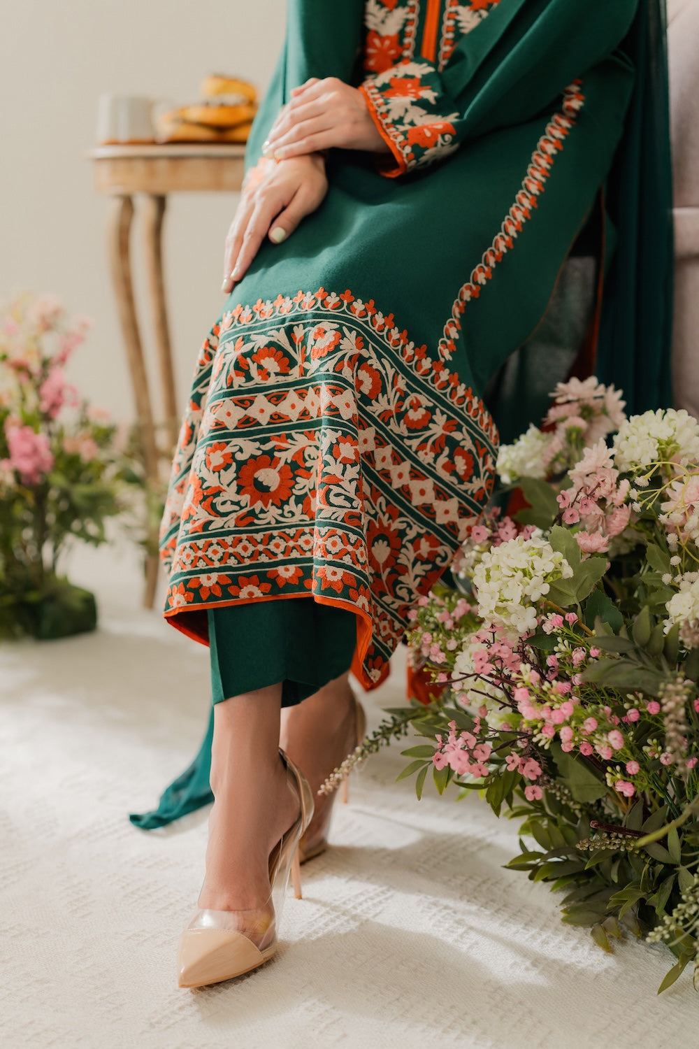 VINTAGE-3PC DHANAK EMBROIDERED SHIRT WITH BAMBER CHIFFON DUPATTA & TROUSER-BIC-4248