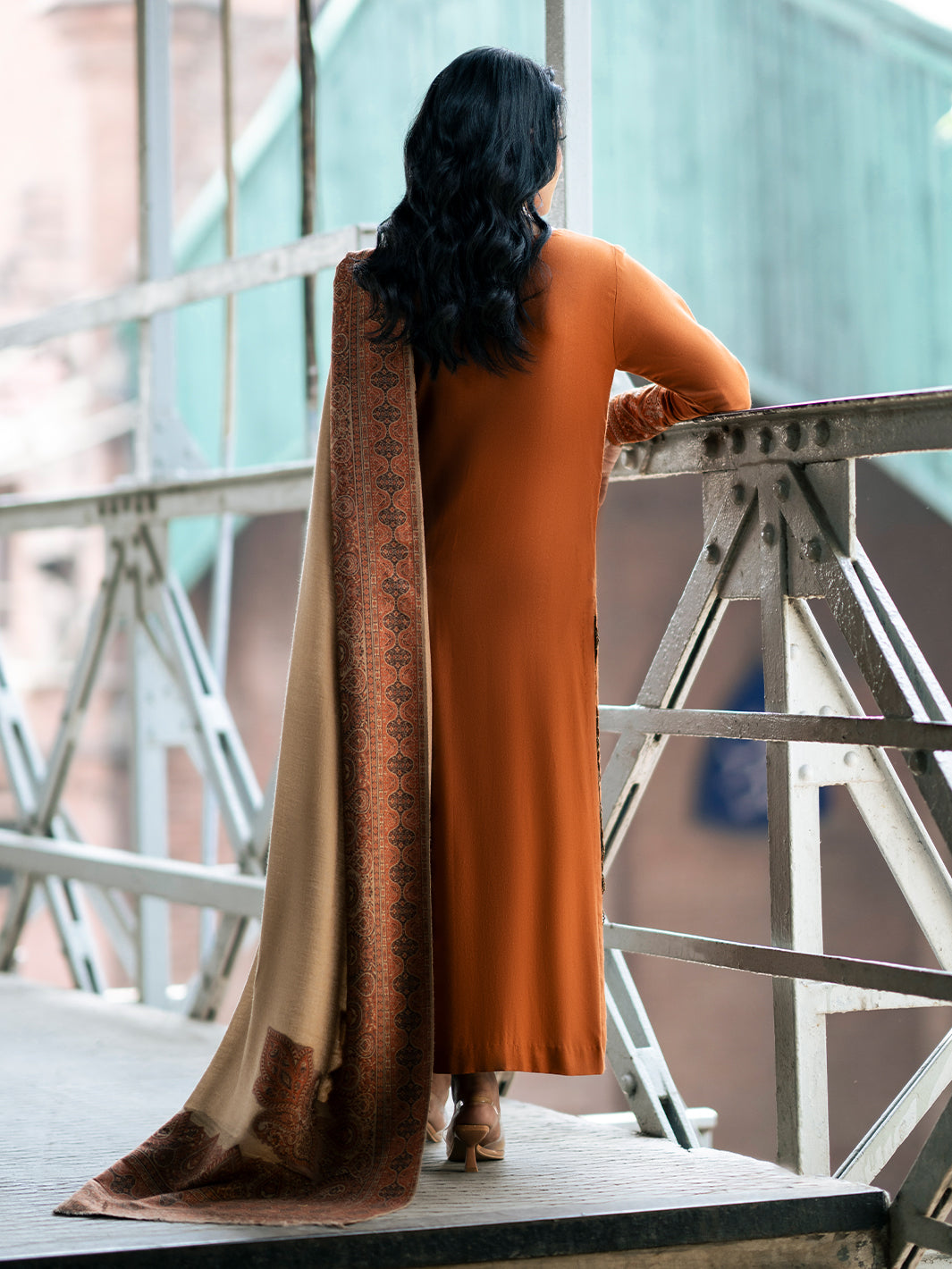 IZEL-3PC DHANAK EMBROIDERED SHIRT WITH COURTRAI PRINTED SHAWL AND TROUSER-BIC-4146