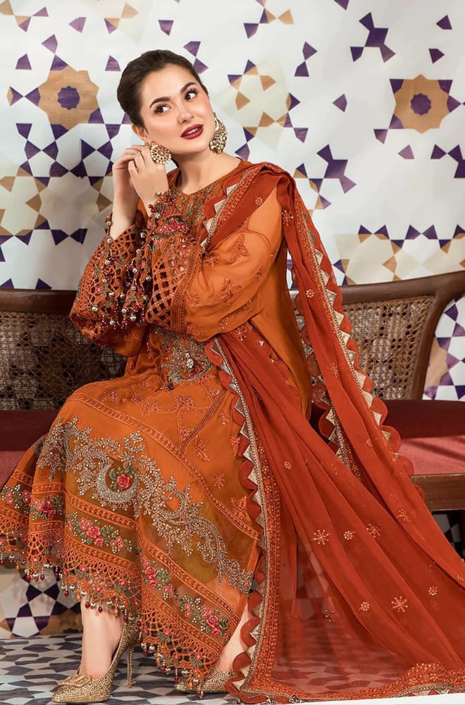 MARIA.B-3PC DHANAK EMBROIDERED SHIRT WITH CHIFFON EMBROIDERED DUPATTA & TROUSER-BIC-4077