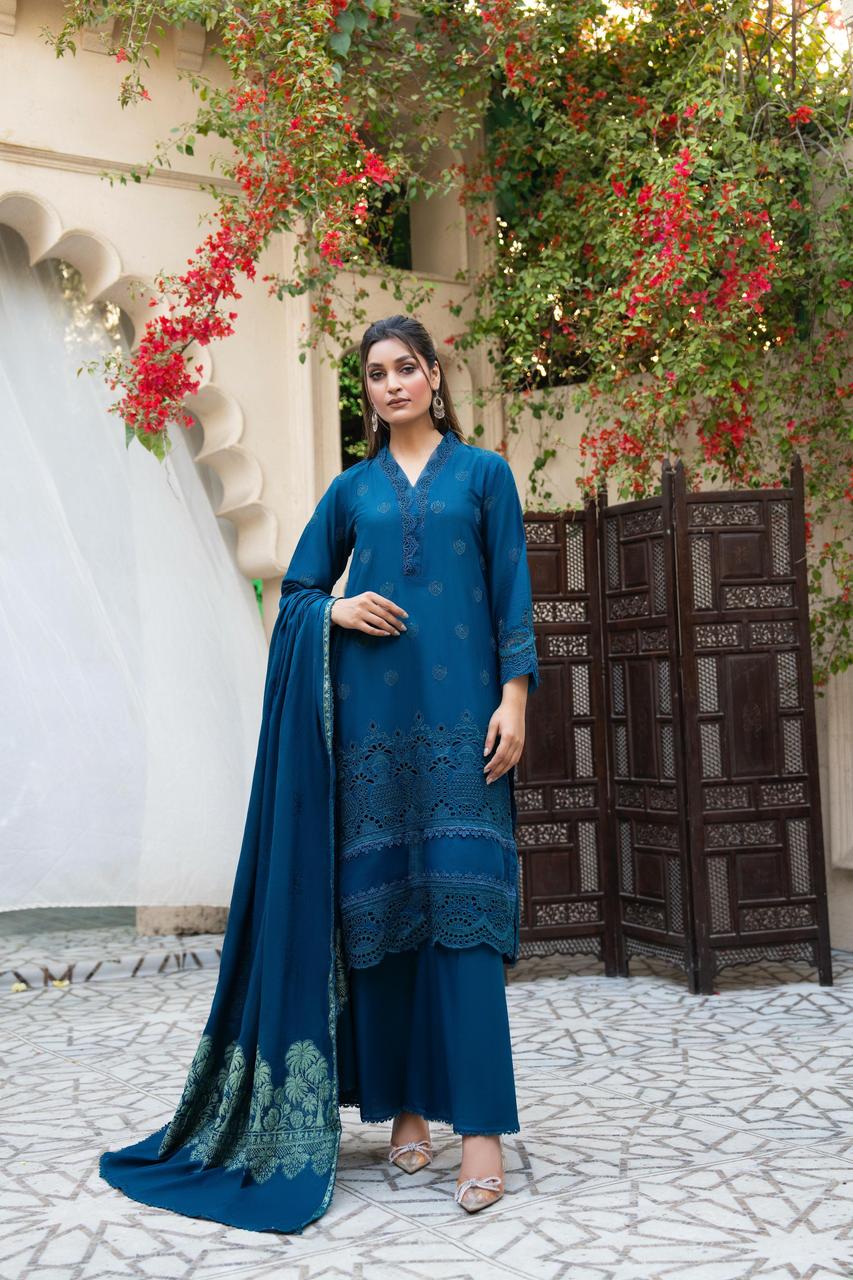 MIRAKHI-3PC LAWN CHIKENKARI EMBROIDERED SHIRT WITH LAWN JACQUARD PRINT DUPATTA-BIC-5600