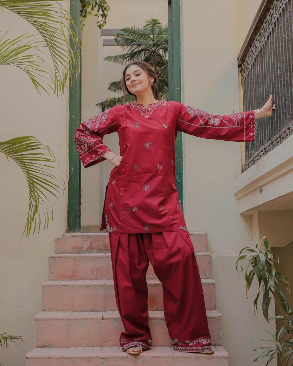 URGE-2PC DHANAK EMBROIDERED SHIRT AND EMBROIDRED TROUSER-BIC-126