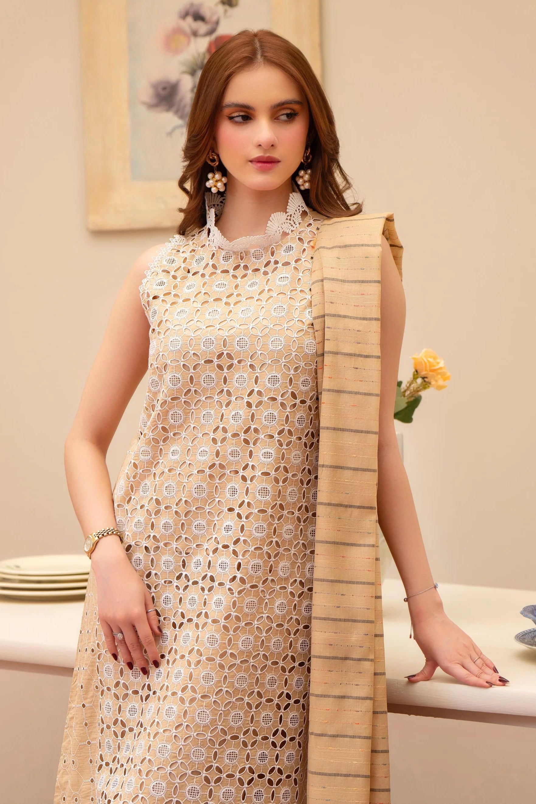 MIRAKHI - 3PC LAWN CHIKENKAARI EMBROIDERED SHIRT WITH LAWN TUBE SLUB DUPATTA AND TROUSER-BIC-6100