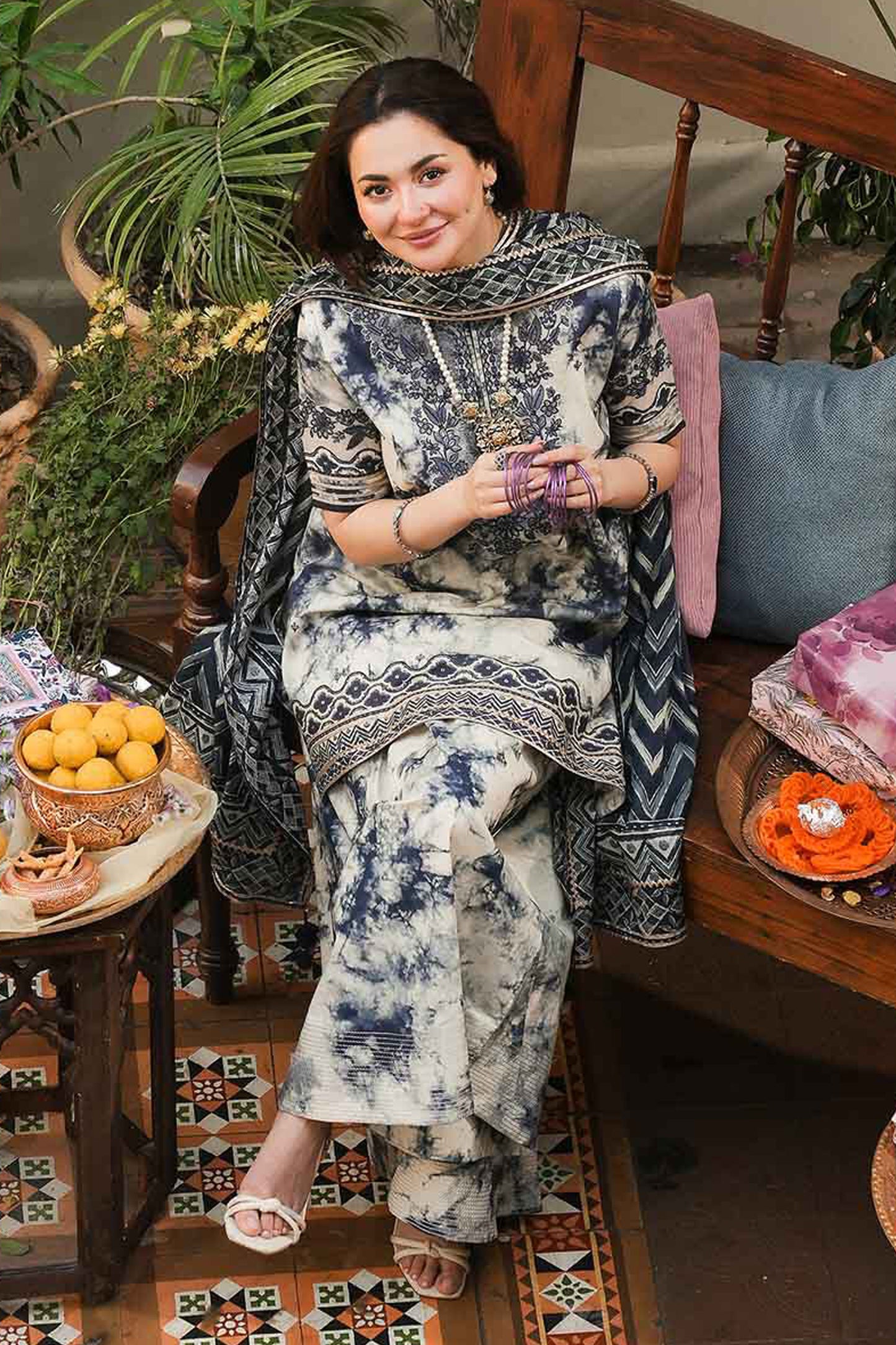 SAPPHIRE.B-3PC LAWN EMBROIDERED PRINTED SHIRT WITH CHIFFON PRINT DUPATTA AND PRINT TROUSER-BIC-