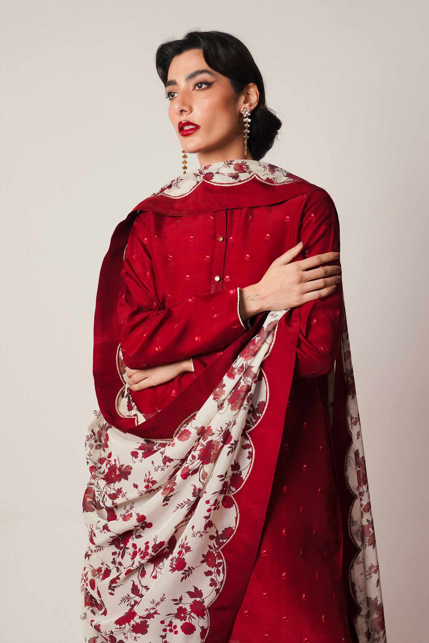 ZARASHAHJAHAN-3PC DHANAK EMBROIDERED SHIRT WITH COUTRAI WOOL PRINTED SHAWL AND DHANAK TROUSER-BIC-1249