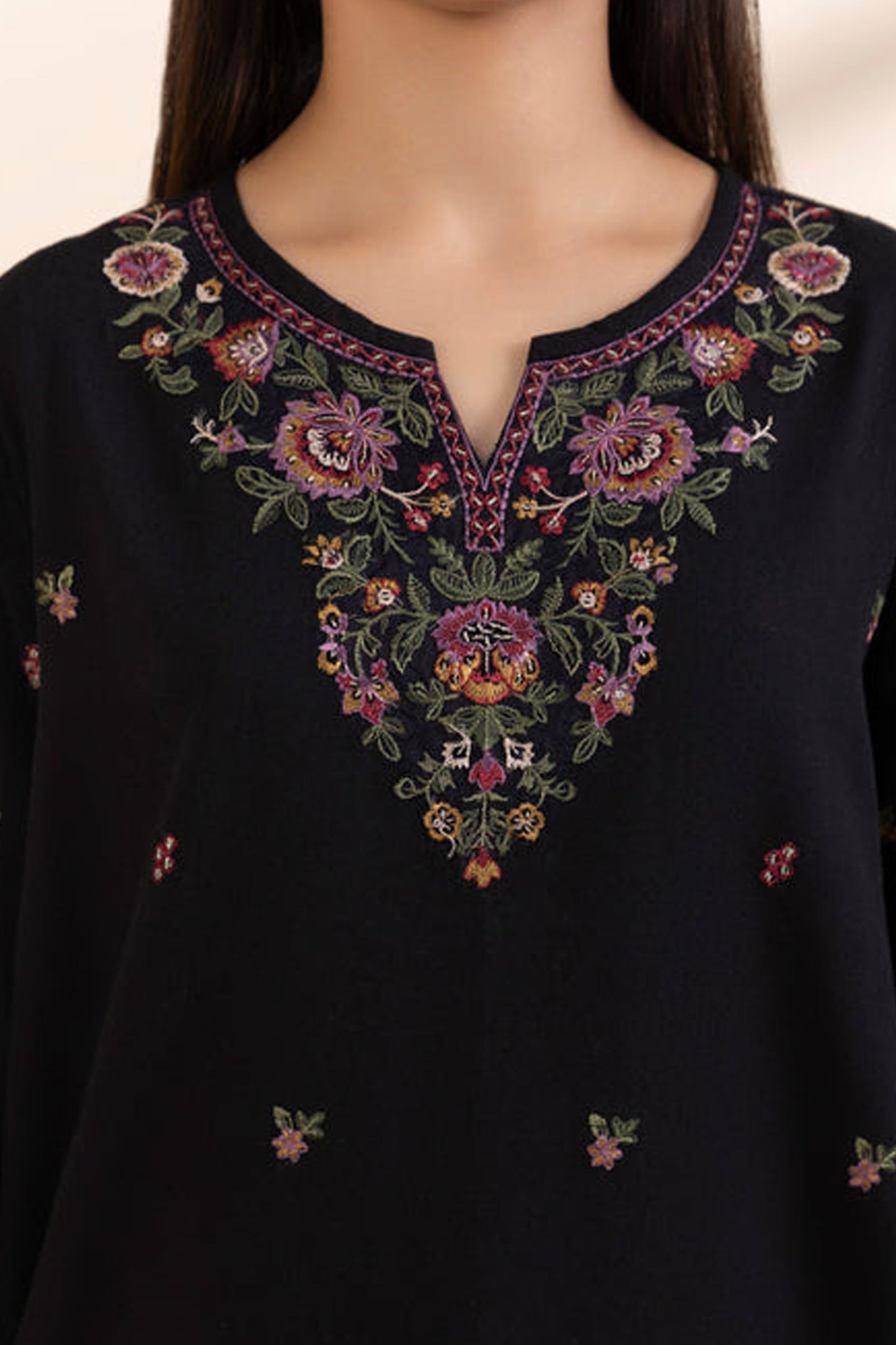 SAPPHIRE-3PC DHANAK EMBROIDERED SHIRT WITH COUTRAI WOOL PRINT SHAWL & TROUSER-BIC-4117