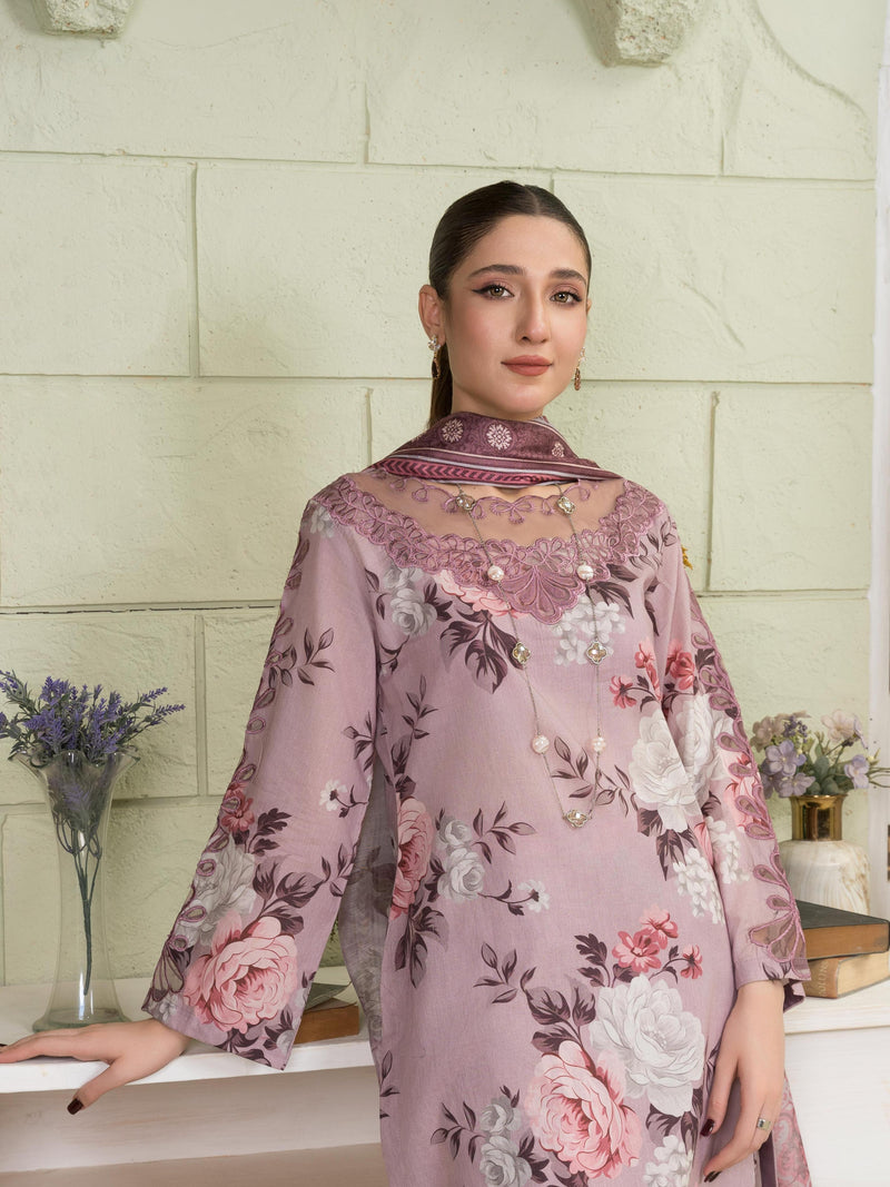 BAROUQE-3PC KARANDI PRINTED SHIRT WITH KARANDI PRINTED DUPATTA AND TROUSER-BIC-2581