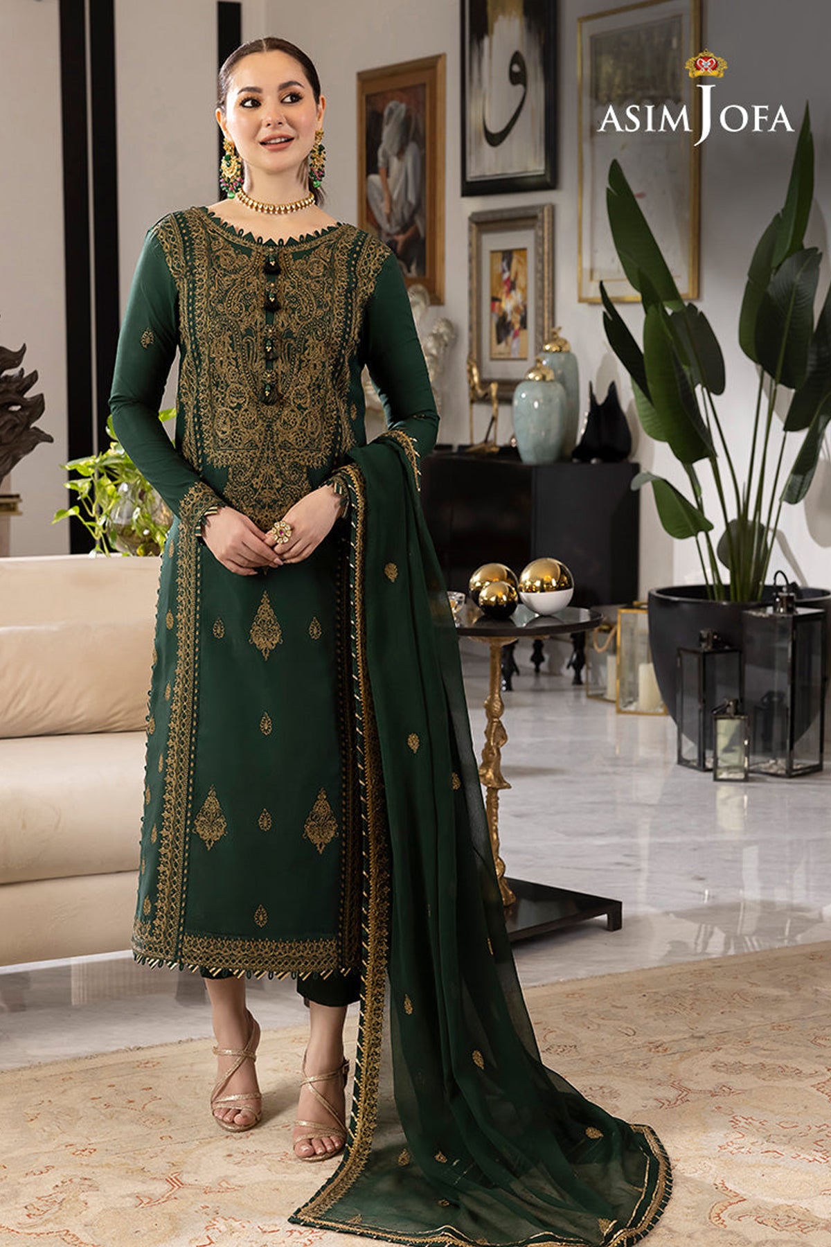 ASIM JOFA-3PC LAWN EMBROIDRED SHIRT WITH LAWN EMBROIDRED DUPATTA AND TROUSER-BIC-3609
