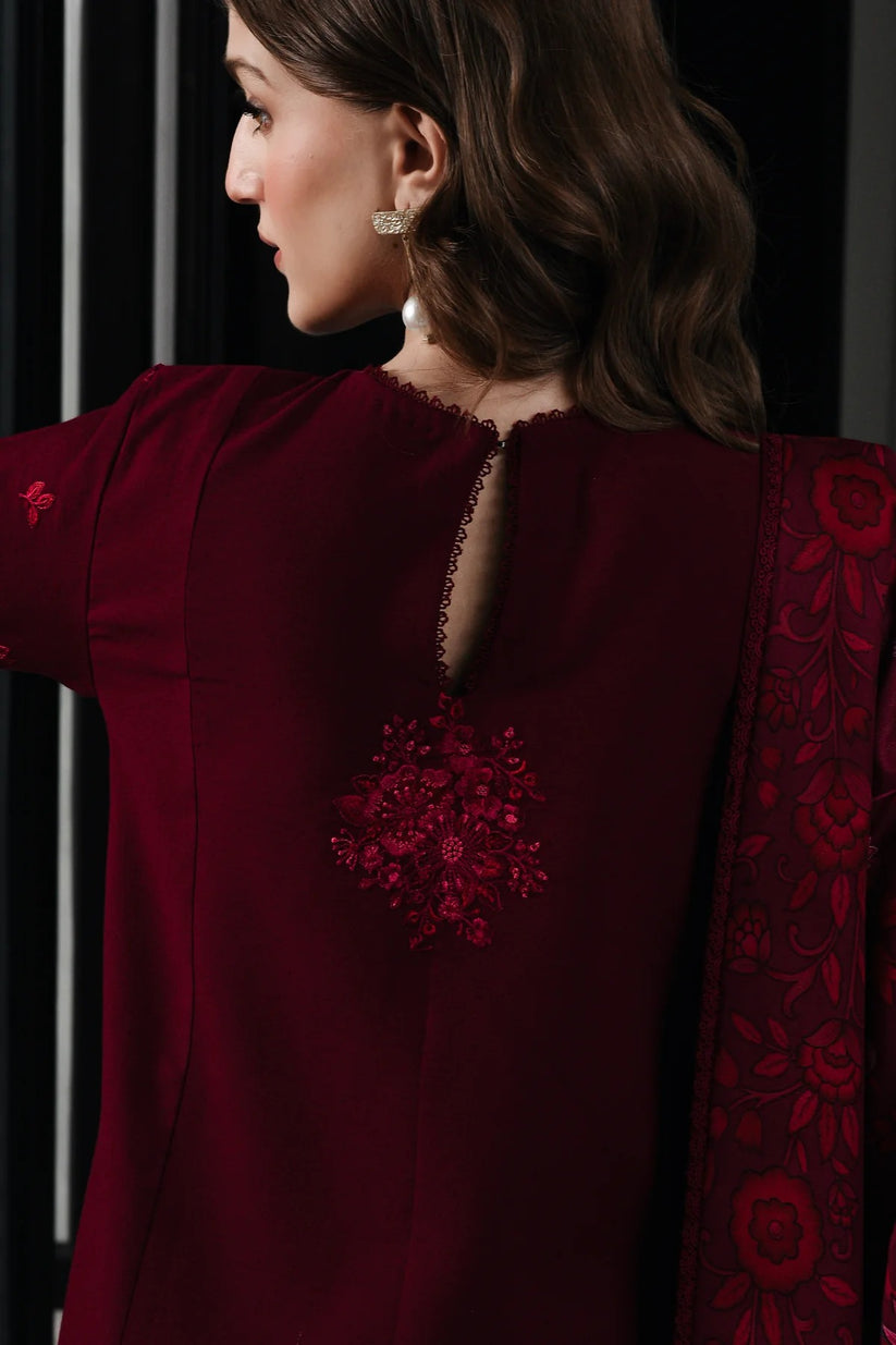 BATIK-3PC DHANAK EMBROIDERED SHIRT WITH COURTRAI PRINTED SHAWL & TROUSER-BIC-