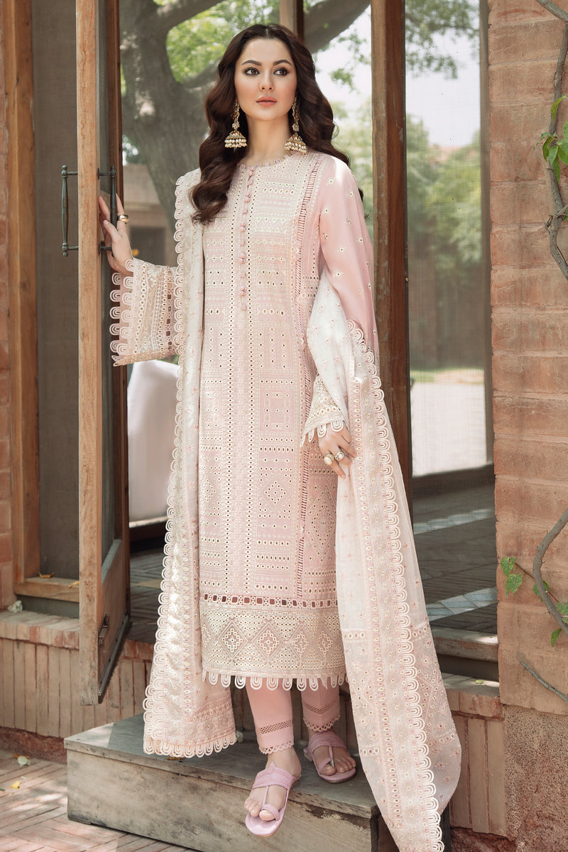 JAZMIN-3PC LAWN LASERCUT EMBROIDERED SHIRT WITH MONARK EMBROIDERED DUPATTA AND TROUSER BIC-3702