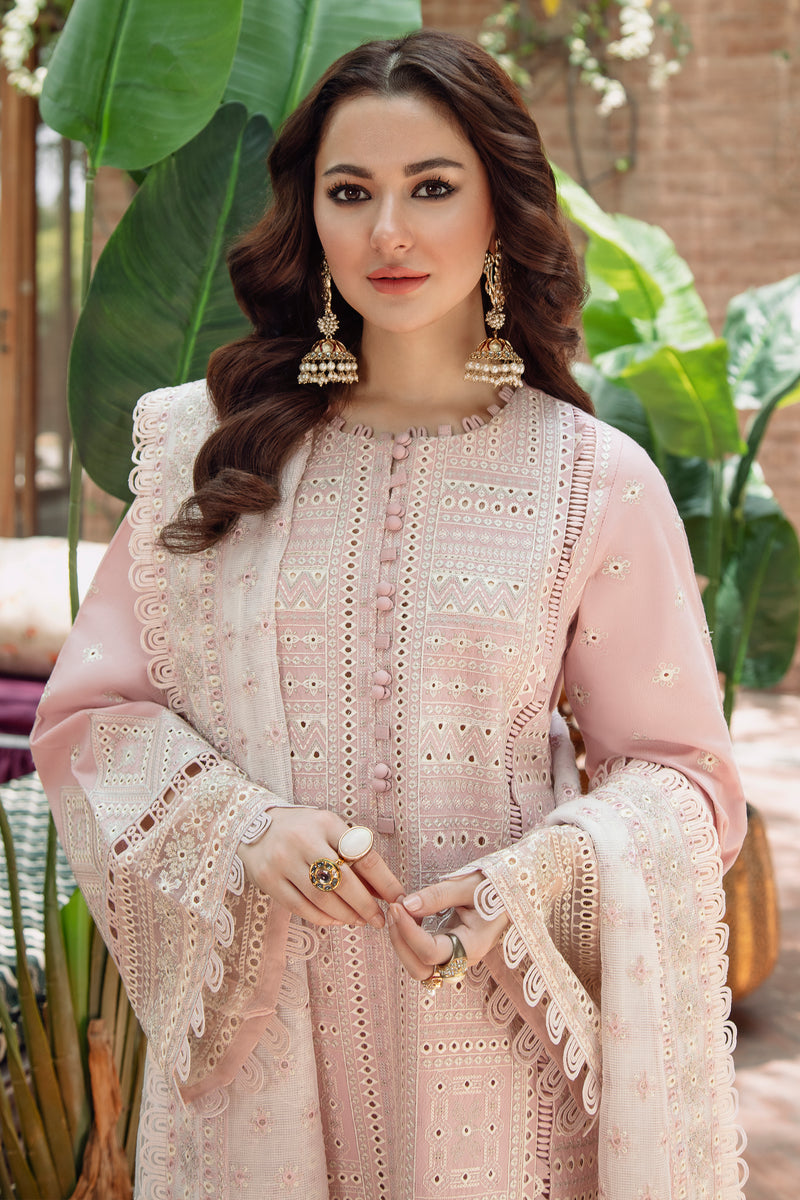 JAZMIN-3PC LAWN LASERCUT EMBROIDERED SHIRT WITH MONARK EMBROIDERED DUPATTA AND TROUSER BIC-3702