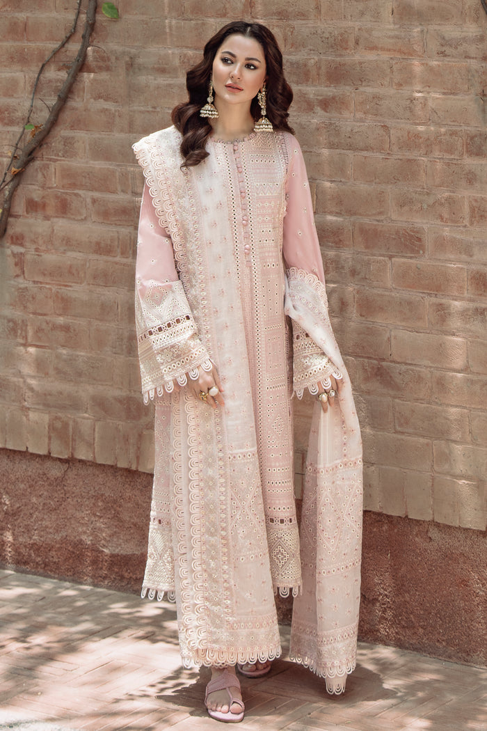 JAZMIN-3PC LAWN LASERCUT EMBROIDERED SHIRT WITH MONARK EMBROIDERED DUPATTA AND TROUSER BIC-3702