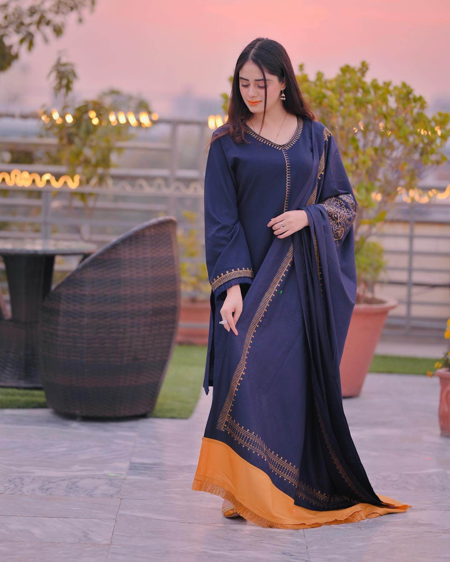 AISLING-3PC DHANAK EMBROIDERED SHIRT WITH COUTRAI PRINTED SHAWL AND TROUSER-BIC-3182