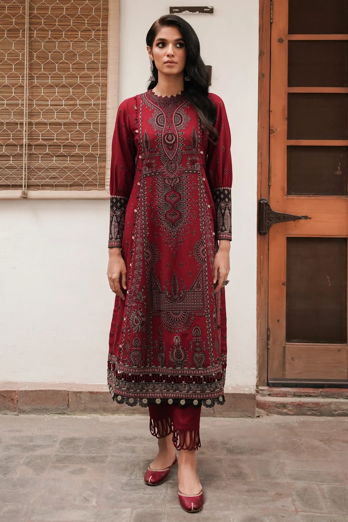 JAZMIN - DHANAK 3PC EMBROIDERED SHIRT WITH COUTRAI WOOL PRINT SHAWL - BIC-3149
