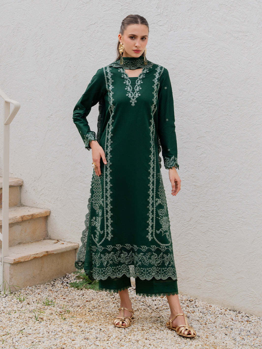 YARD-3PC LAWN EMBROIDERED SHIRT WITH KHAADI NET EMBROIDERED DUPATTA AND TROUSER-BIC-4827