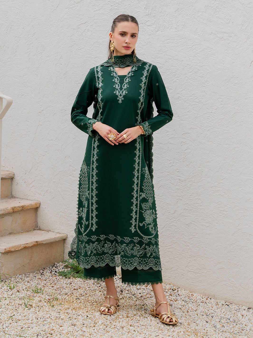 YARD-3PC LAWN EMBROIDERED SHIRT WITH KHAADI NET EMBROIDERED DUPATTA AND TROUSER-BIC-4827