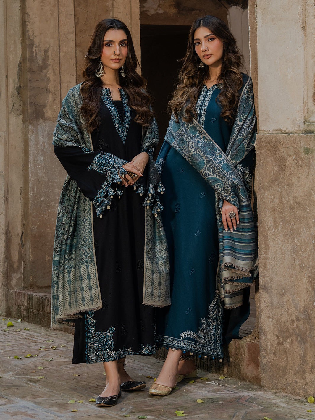 IZEL-3PC KHADDAR EMBROIDERED SHIRT WITH COURTRAI PRINTED SHAWL & TROUSER-BIC-4369