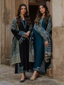 IZEL-3PC KHADDAR EMBROIDERED SHIRT WITH COURTRAI PRINTED SHAWL & TROUSER-BIC-4369