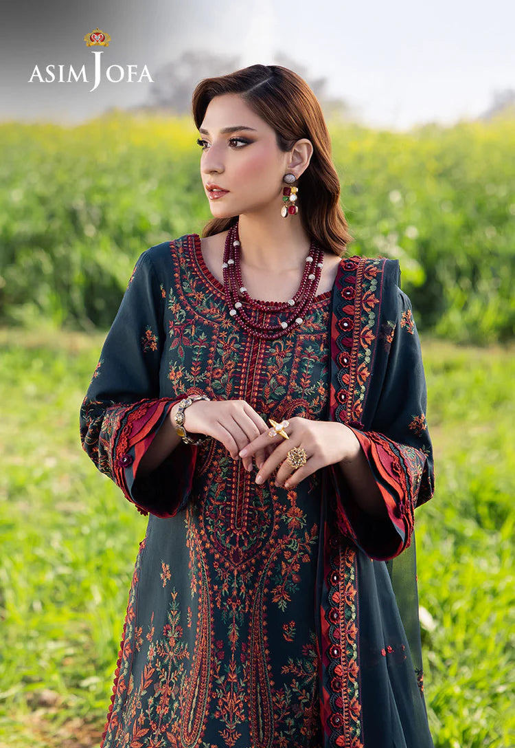 ASIM JOFA-3PC DHANAK EMBROIDERED SHIRT WITH DHANAK EMBROIDERED SHAWL AND TROUSER-BIC-5123