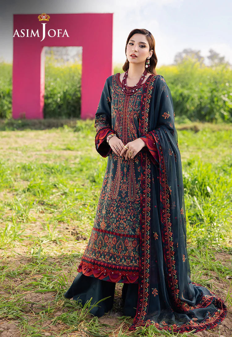 ASIM JOFA-3PC DHANAK EMBROIDERED SHIRT WITH DHANAK EMBROIDERED SHAWL AND TROUSER-BIC-5123