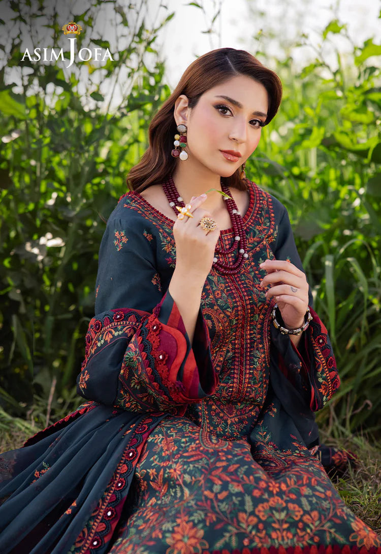 ASIM JOFA-3PC DHANAK EMBROIDERED SHIRT WITH DHANAK EMBROIDERED SHAWL AND TROUSER-BIC-5123