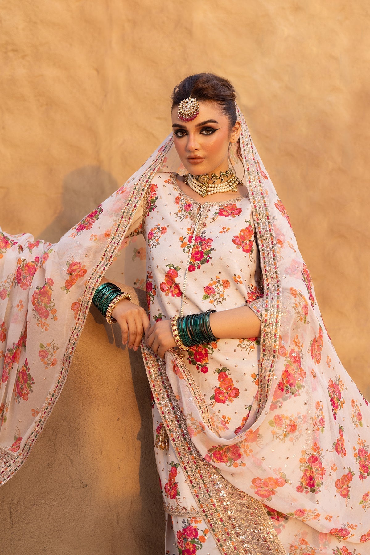 CHARIZMA-3PC SHAMOZE SILK PRINTED EMB SHIRT WITH SOFT SILK PRINTED EMB DUPATTA & EMB TROUSER BIC-