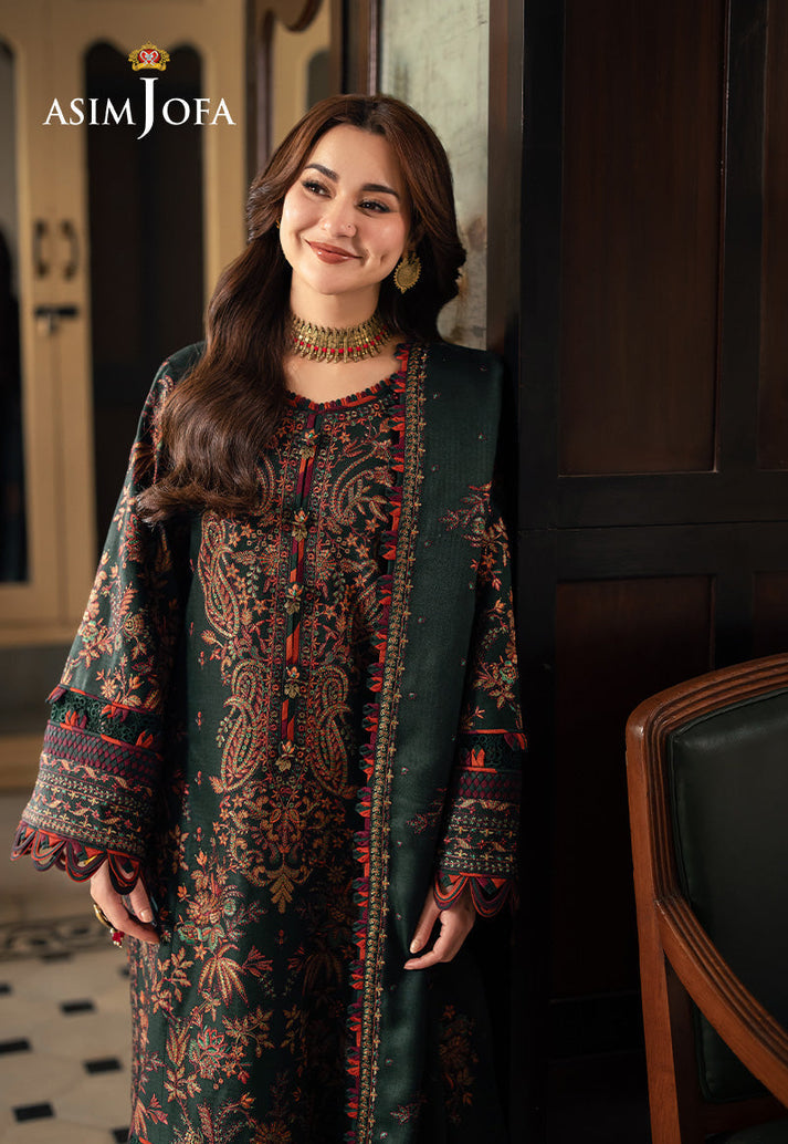 ASIM JOFA-3PC DHANAK EMBROIDERED SHIRT WITH DHANAK EMBROIDERED SHAWL AND TROUSER-BIC-5206