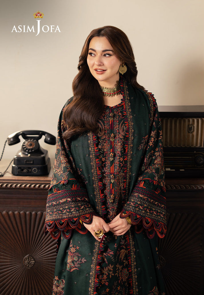 ASIM JOFA-3PC DHANAK EMBROIDERED SHIRT WITH DHANAK EMBROIDERED SHAWL AND TROUSER-BIC-5206