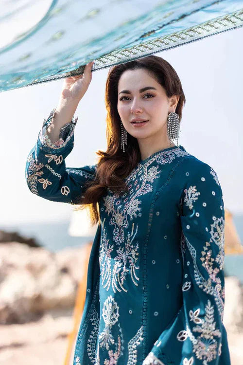 QALAMQAR-3PC DHANAK HEAVY EMBROIDERED SHIRT WITH CHIFFON HEAVY EMBROIDERED DUPATTA AND TROUSER-BIC-4021