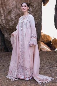 QALAMQAR-3PC LAWN LASERCUTWORK EMBROIDERED SHIRT WITH KHAADI NET EMBROIDERED DUPATTA AND TROUSER-BIC-4726
