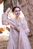 QALAMQAR-3PC LAWN LASERCUTWORK EMBROIDERED SHIRT WITH KHAADI NET EMBROIDERED DUPATTA AND TROUSER-BIC-4726