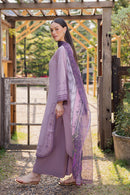 GARNET-3PIECE LAWN EMBROIDERED SHIRT WITH CHIFFON PRINTED DUPATTA AND TROUSER-BIC-4856