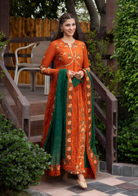 ANEELAS-FROCK 3PC LAWN EMBROIDERED SHIRT WITH CHIFFON EMBROIDERED DUPATTA AND TROUSER-4858
