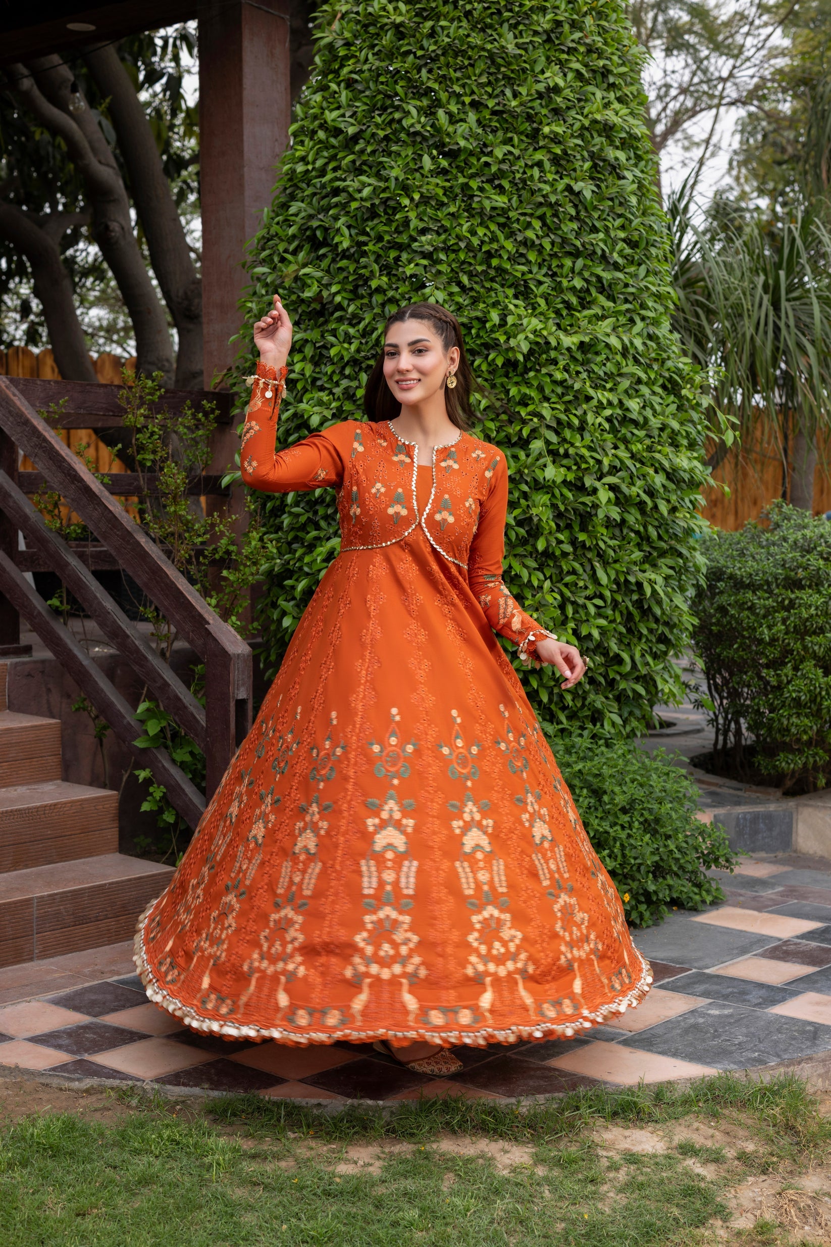 ANEELAS-FROCK 3PC LAWN EMBROIDERED SHIRT WITH CHIFFON EMBROIDERED DUPATTA AND TROUSER-4858