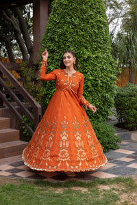 ANEELAS-FROCK 3PC LAWN EMBROIDERED SHIRT WITH CHIFFON EMBROIDERED DUPATTA AND TROUSER-4858
