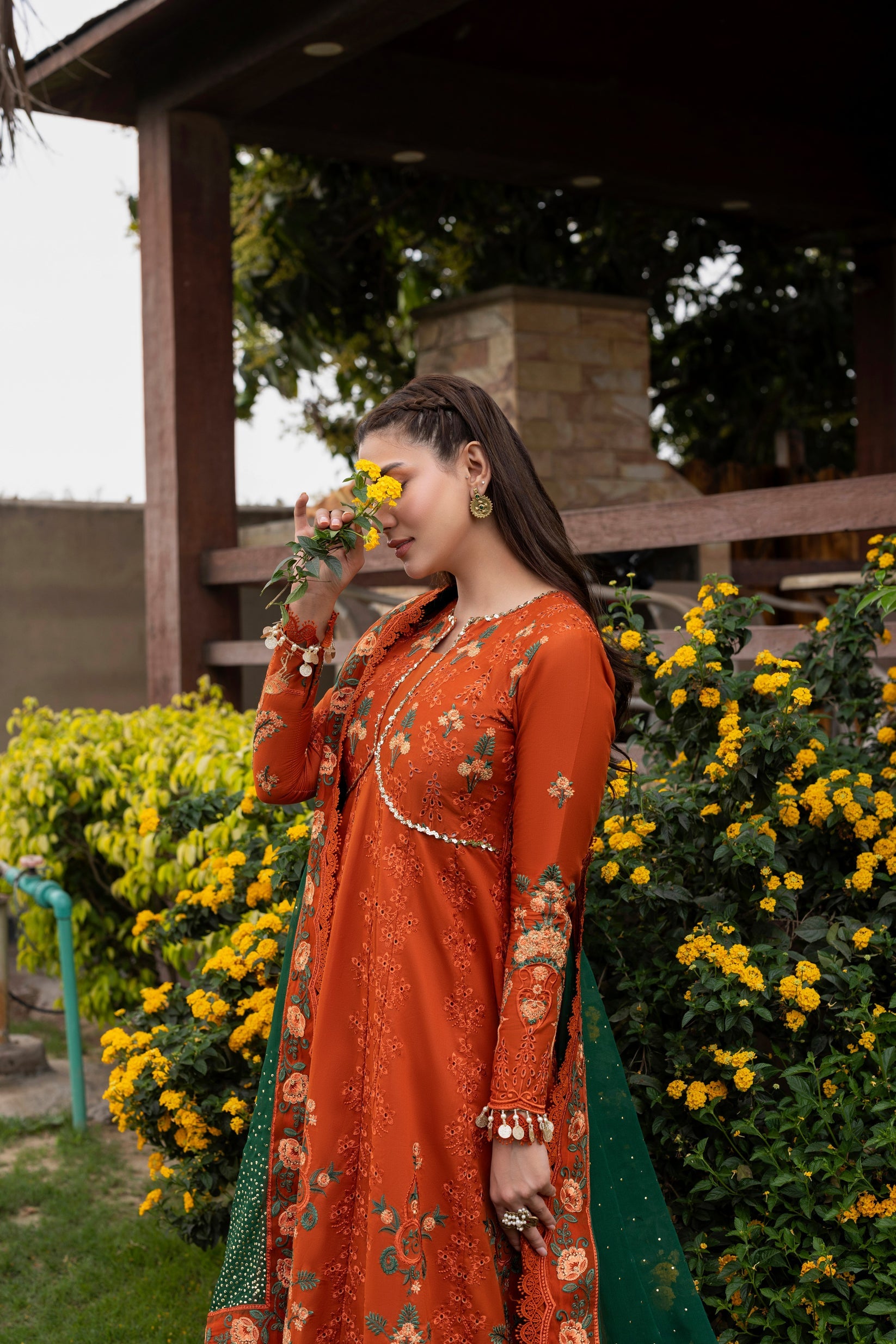 ANEELAS-FROCK 3PC LAWN EMBROIDERED SHIRT WITH CHIFFON EMBROIDERED DUPATTA AND TROUSER-4858
