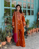 SAPPHIRE-3PC DHANAK EMBROIDERED SHIRT WITH DHANAK EMBROIDERED SHAWL AND EMB TROUSER-BIC-5236