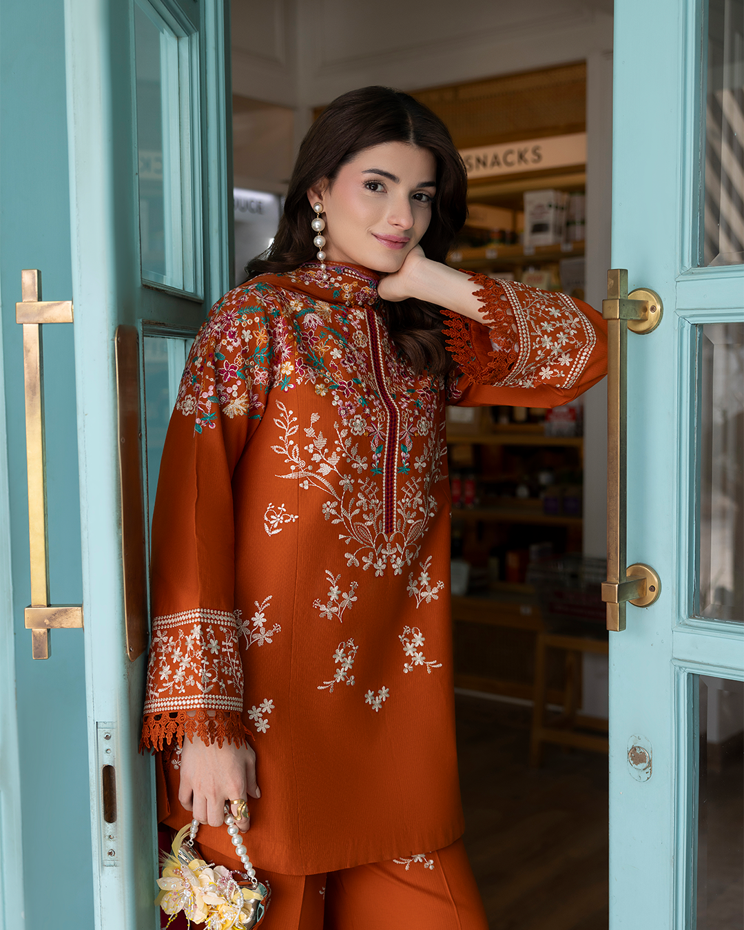 SAPPHIRE-3PC DHANAK EMBROIDERED SHIRT WITH DHANAK EMBROIDERED SHAWL AND EMB TROUSER-BIC-5236