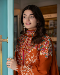 SAPPHIRE-3PC DHANAK EMBROIDERED SHIRT WITH DHANAK EMBROIDERED SHAWL AND EMB TROUSER-BIC-5236